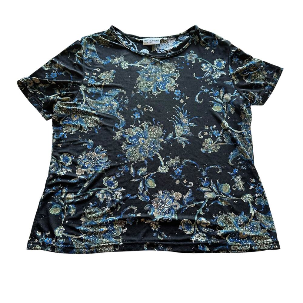 Vintage Womens Top Size Medium Black Paisley Sheer 90s Retro Indie Art Eclectic